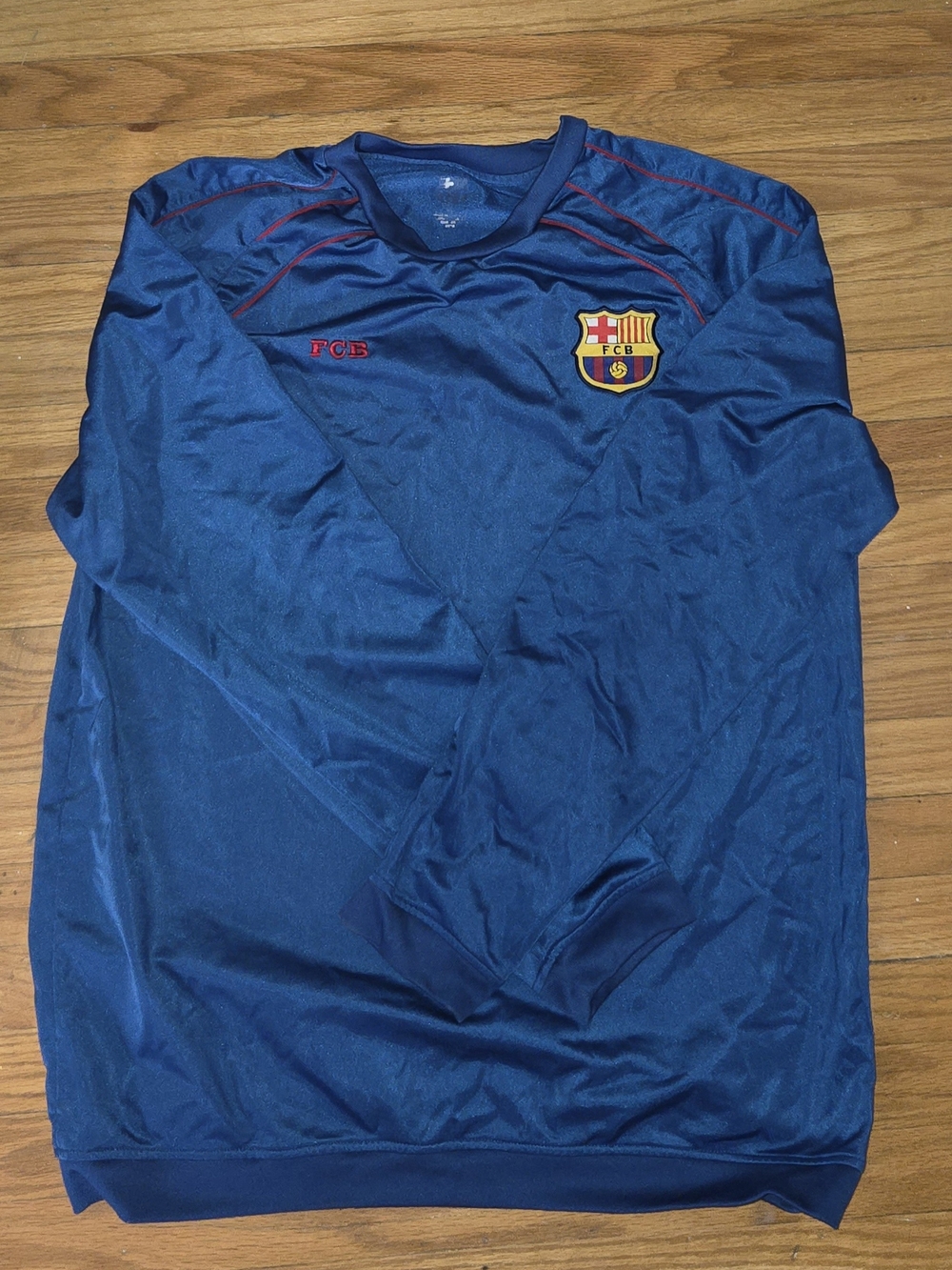 FC Barcelona Long Sleeve Blue Red Stripe Jersey Material Shirt XL FCB Soccer